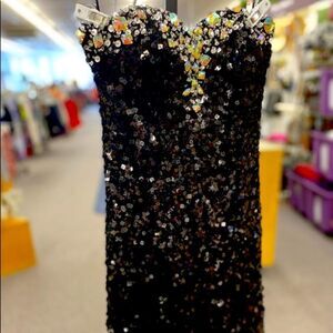 Dancing Queen Ladies Xs Black Strapless Sequin Mermaid Formal